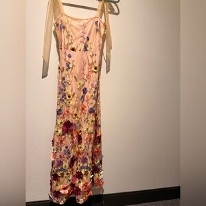 Lulus Thriving Poise Blush 3D Floral Embroidered Tie-Strap Maxi Dress - Large